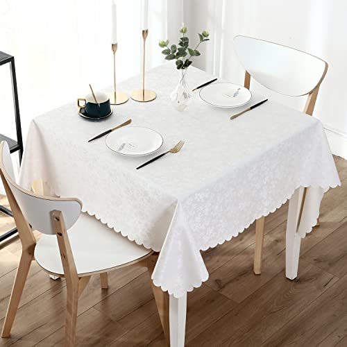 Smiry Square Waterproof Heavy Duty Vinyl Tablecloths, 60 x 60 Inch | Wipeable Washable Floral Embossed Table Cover for Kitchen and Dining Room, Indoor & Outdoor Use, White - color: White, size: 60" x 60" (Square)