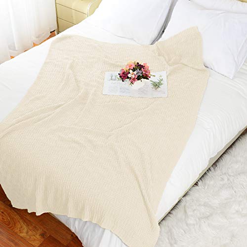 uxcell 100% Cotton Knit Throw Blanket, Cable Decors Beige 47x70 - color: Beige