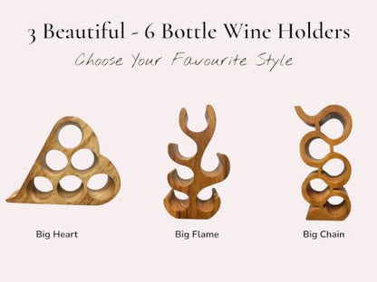 Handmade Solid Acacia Wood Wine Bottle Holder, 6-Bottle Large Chain Wine Rack, Rustic Countertop Wine Storage, Decorative Home Bar Display - size: 6-Bottle