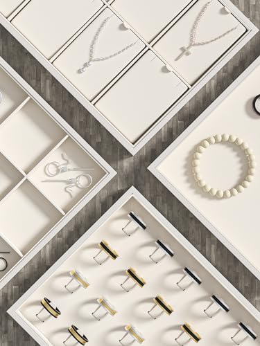Drawer Jewelry Organizers And Storage,Velvet Bracelet And Ring Display Small Tray,Dresser Jewelry Drawer Organizer Inserts Containers,Earring And Necklace Holder Box (Beige 6 Grids) - style: Beige 6 Grids