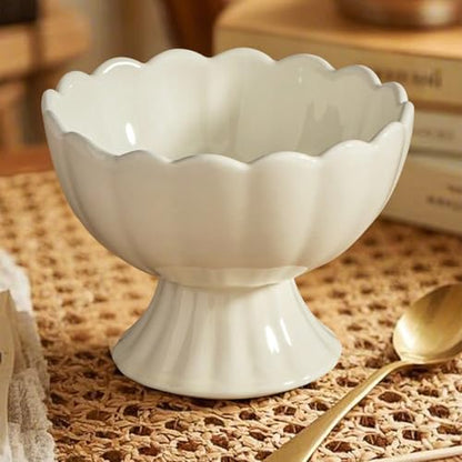 choxila 1pc Ceramic Bowl Footed Dessert Bowls with Spoon, Elegant Trifle Bowl with Pedestal for Candy, Salad, Fruit, Tiramisu, Party Serving Punch Bowls - color: 1pc Ceramic Bowl with Spoon