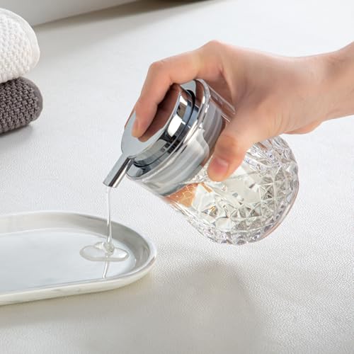 Enra Glass Soap Dispenser with Silver Pump, Lotion Dispenser for Bathroom | Refillable Liquid Soap Bottle with Clear Glass Design.Ideal for Bathroom, Kitchen Sinks,Countertops and Vanity Spaces. - color: Clear-silver Liquid Pump
