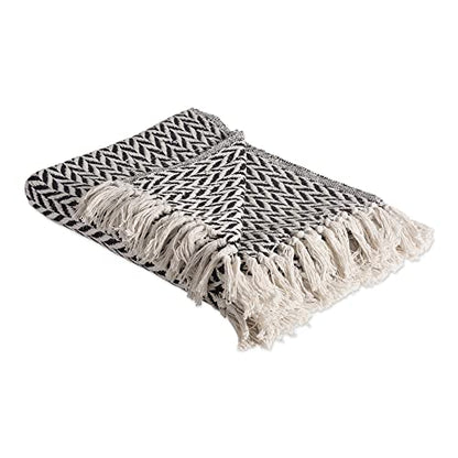 DII Modern Zig Zag Throw Blanket Woven Cotton, Hand-Knotted 2.5" Fringe, 50x60, Black - color: Black, size: 50x60"