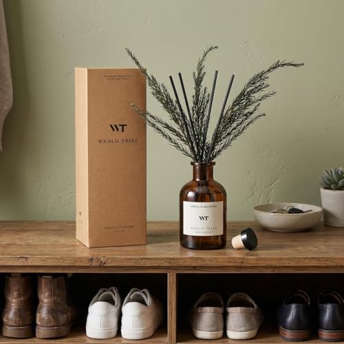 Reed Diffuser Set for Bathroom Air Fresheners, Oil Diffuser Sticks with Flower | Balsam Fir Scent 4.0 fl oz Home Fragrance with Sticks Defusers | House Bedroom Office Shelf Decor