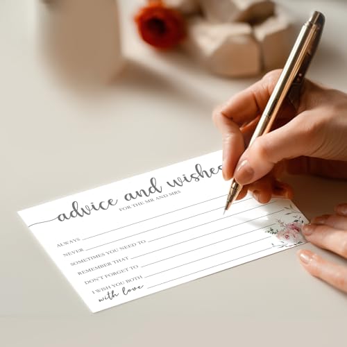 Advice and Wishes Cards with Keepsake Wooden Box - 60 Rose Gold Floral Message Cards & Sign - Wedding Guestbook Alternative, Bridal Shower Game, Engagement Party Supplies - color: ROSE FLORAL