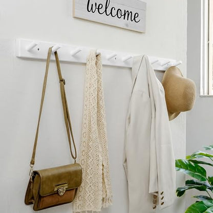 WEBI Coat Rack Wall Mounted,10 Hooks,38" Long Coat Hanger Wall Mount,Peg Rail Hat Hooks for Hanging Caps,Jacket,Clothes,Coats,White - color: White, size: 38 inch