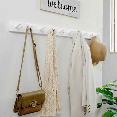 WEBI Coat Rack Wall Mounted,10 Hooks,38" Long Coat Hanger Wall Mount,Peg Rail Hat Hooks for Hanging Caps,Jacket,Clothes,Coats,White,2 Packs - color: White, size: 38 inch(2 Packs)