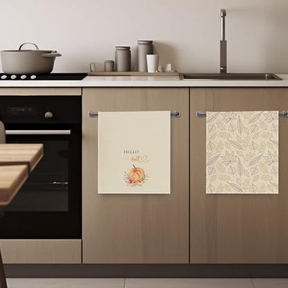 Fall Pumpkin Dish Towels Set - Fall Leaves Gifts Waffle Weave Kitchen Towels, Fall Pumpkin Gifts Hand Tea Towels, Autumn Bathroom Kitchen Decor (16×24 Inches Set of 2) - color: Fall-5