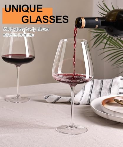 OJA Wine Glasses Set, Crystal Hand Blown Red Wine Glass Set of 2, 23 oz | Long Stem, Unique Large Design, Best for Wine tasting, Birthday, Christmas, Anniversary - style: Set of 2-23oz