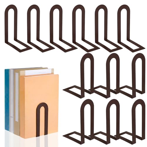 12 Pcs Metal Book Ends, Minimalist Bronze, 5.5 * 3.75 * 2.25inch | Decorative Bookends for Shelves, Stackable Organizer for Home Office, Geometric Design Holds Books Upright, Dorm Decor - color: Bronze, size: 5.5*3.75*2.25inch