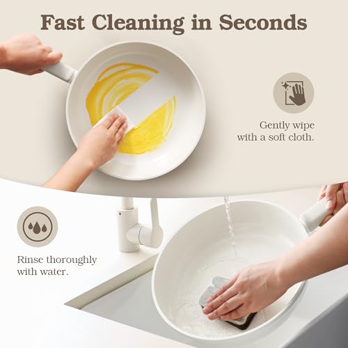 SENSARTE Ceramic Pots and Pans Set Nonstick, 20Pcs Cookware Set, White | Non Stick Ceramic Coating, Non-toxic Healthy Kitchen Cooking Set, Induction Compatible, Dishwasher Safe, PFAS/PTFE/PFOA Free - color: Cream White