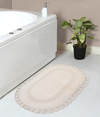 Home Weavers Hampton Crochet Reversible Bathmat 100% Cotton Bathroom Rugs Set, Washable Rug, Extra Soft and Absorbent Bath Rug, Kitchen Mat, Bath Mat Set, Mat Non Slip, 21"x34" Rectangle, Ivory - color: Ivory, size: 1'9" x 2'10" (Oval)