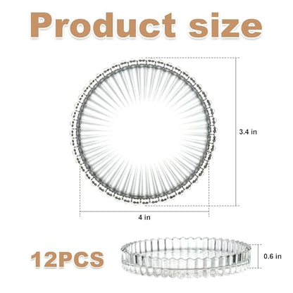 6 Pack Clear Glass Coasters Set for Candle and Drink, 4inch Decorative Pillar Candle Holder for Table Protection,Carved Design,Glass Round Cup Mat for Table Protection of Home (6Pack)