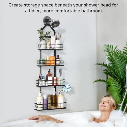 Shower Caddy Hanging Rustproof, 4 Tier Adjustable Hanging Shower Caddy Over Showerhead, No Drilling Handing Shower Racks for Bathroom Shampoo Soap Storage - style: 4 Tier