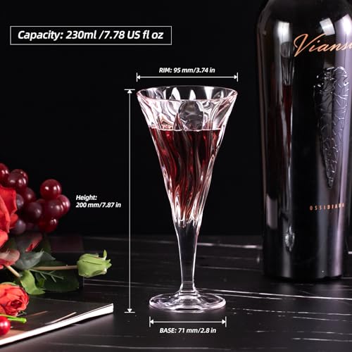 KAMMAK Crystal Red Wine Glasses Set of 2, 7.8 oz Stemmed Glasses, 784N | Hand Blown, Bordeaux Wine Glasses, Thin Rim & Long Stem, Red & White, Daily Use, Wedding or Birthday Gift for Women - size: 7KPSP784N