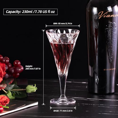KAMMAK Crystal Red Wine Glasses Set of 2, 7.8 oz Stemmed Glasses, 784N | Hand Blown, Bordeaux Wine Glasses, Thin Rim & Long Stem, Red & White, Daily Use, Wedding or Birthday Gift for Women - size: 7KPSP784N