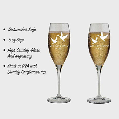 Set of 2 Personalized Wedding Champagne Glasses with Box - Engraved Mr and Mrs Design - Bride and Groom Flutes with Black Box - color: Wedding-08, style: Glasses + Gift Box