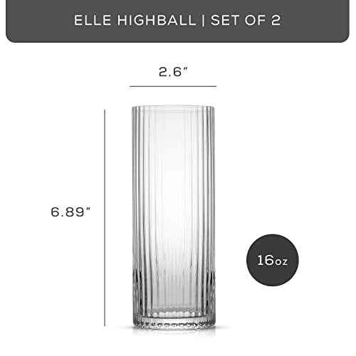 JoyJolt Elle 16oz Fluted Highball Glasses Set of 2, Ribbed Tall Cocktail Tumblers for Gin Juice Water, Vintage Style Drinking Glasses - style: Highball Glasses