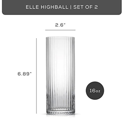 JoyJolt Elle 16oz Fluted Highball Glasses Set of 2, Ribbed Tall Cocktail Tumblers for Gin Juice Water, Vintage Style Drinking Glasses - style: Highball Glasses