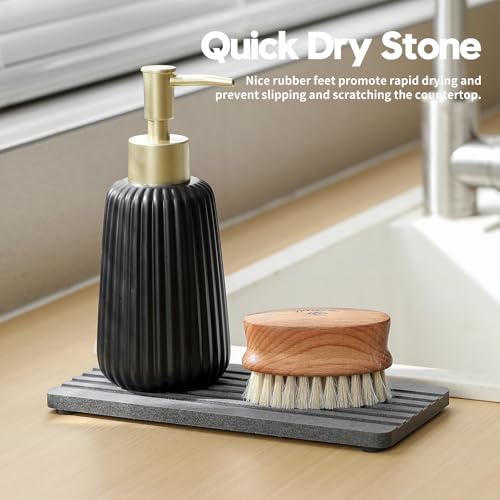 2PCS Diatomite Quick Stone Drying Tray Mat For Bathroom & Kitchen Counter, Instant Dry Water Absorbent Drink Bar Coaster,Vanity Sink Caddy Organizer,Dish Soap Sponge Holders, Charcoal,8"x3.8" - color: 2pc - 8"x 3.8" - Charcoal Gray