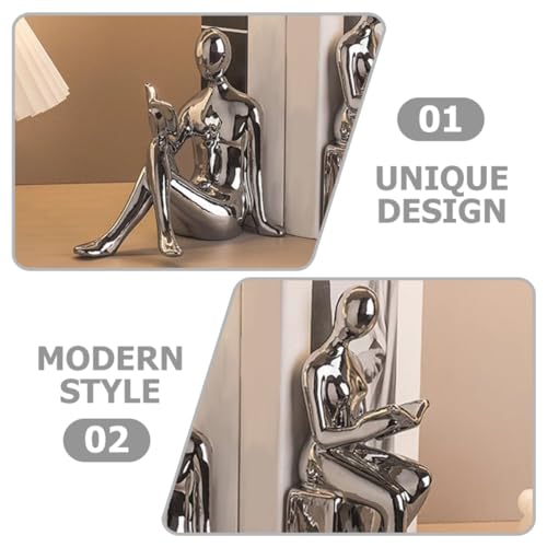 1pair Abstract Reader Statue Bookends Modern Ceramic Home Decor for Bookshelf Office Elegant Reading Figurines for Living Study Artistic Desktop Decoration