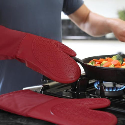 BPA-Free Silicone Oven Mitts Ultra Heat Resistant up to 500°F - Oven Mitts with Thick Cotton Liner - Long Slip Resistant Pot Holders, Flexible Oven Gloves - Empire Red 13.7 - color: Empire Red, size: 2-Piece 13.7" Oven Mitts