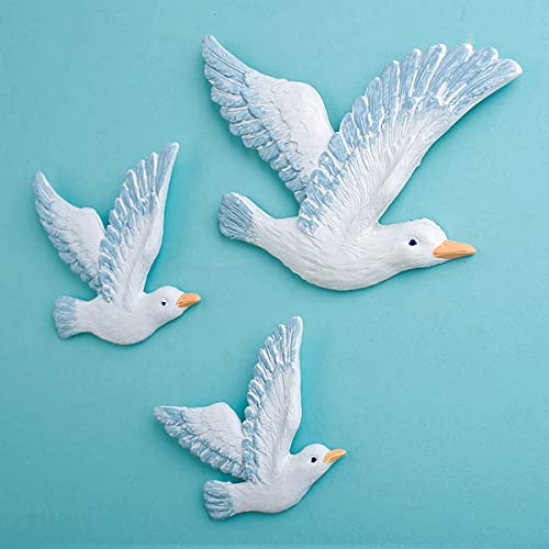 SeaHug 3-Piece Resin Seagull Wall Decor, Coastal Nautical Bird Wall Art for Beach House, Bathroom, Living Room, Bedroom and Entryway Wall Decoration