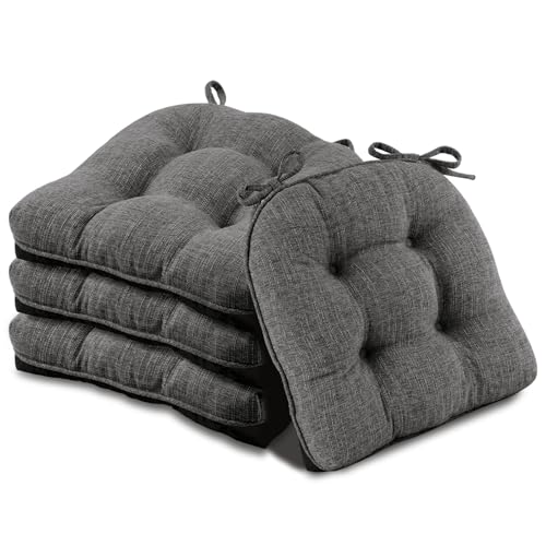 Basic Beyond Chair Cushions for Dining Chairs 4 Pack, Chair Cushion with Ties and Non Slip Backing, 15.5 x 15.5 inches Tufted Kitchen Chair Pads for Dining Chairs(Dark Grey) - color: Dark Grey, size: 4 Count (Pack of 1)