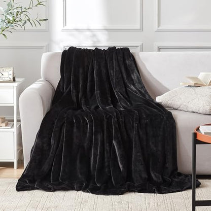 Hansleep Throw Black Fleece Blanket, Soft Flannel Bed Blanket | Fuzzy Cozy Blanket 50x60 Inches, Multi-use for Bed, Sofa, Couch, Travel, Camping, All Season Warm Lightweight Cover - color: Black, size: Throw (50x60 Inches)