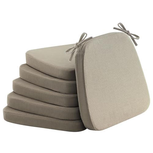 Dining Chair Cushions, Khaki, 17"x16", Set of 6 | 2'' Thick Cooling Gel High-Density Foam, Ties and Non-Slip Bottom, Removable Washable Cover, For Dining and Kitchen - color: Khaki, size: 6 Count (Pack of 1)
