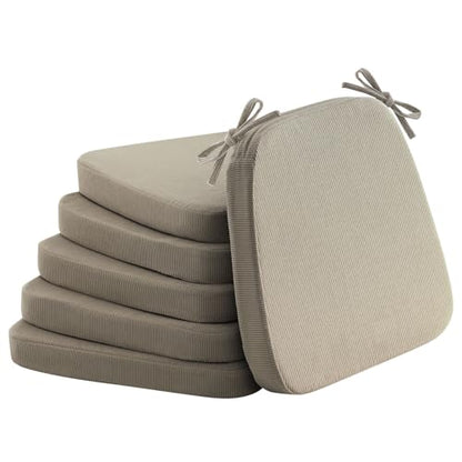 Dining Chair Cushions, Khaki, 17"x16", Set of 6 | 2'' Thick Cooling Gel High-Density Foam, Ties and Non-Slip Bottom, Removable Washable Cover, For Dining and Kitchen - color: Khaki, size: 6 Count (Pack of 1)