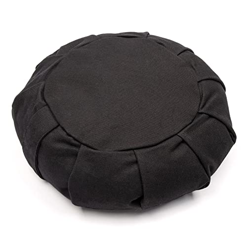 Myga Zafu Yoga Meditation Cushion with Washable Cover - Floor Cushion Pillow with Natural Buckwheat Filling - Soft Round Cotton Design for Meditating or Pranayama Exercises - color: Black