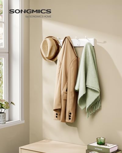 SONGMICS Wall-Mounted Coat Rack, 5 Dual Metal Hooks | For Coats, Bags, Keys, in the Entryway, Bedroom, Living Room ULHR235W01 - color: White, size: 1 Pack-5 Hooks, style: Without Shelf