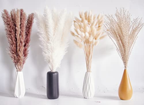 Bannifll 100 PCS Dried Flowers Pampas Grass Bouquet, Boho Table Decor, Bunny Tails Dried Flowers, Brown Pompas, White Pampas Grass for Wedding, Home, Rustic Party, Baby Shower Decorations - color: 100pcs Pampas Grass-b