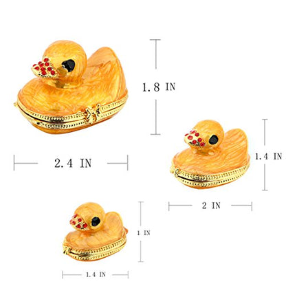 YU FENG Family Duck Trinket Box Hinged Jewelry Holder Animal Figurine Decor | Duck Family Design, Painted Enamel Finish, Jeweled Crystal Accents, Hidden Keepsake Storage, Collectible Animal Decor Gift