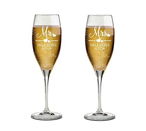Mr and Mrs Wedding Toasting Champagne Flutes, Set of 2, Laser engraved Tosting Flutes Engraved Personalized Glasses for Bride and Groom - color: Wedding-13, style: Only Glasses
