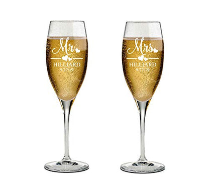 Mr and Mrs Wedding Toasting Champagne Flutes, Set of 2, Laser engraved Tosting Flutes Engraved Personalized Glasses for Bride and Groom - color: Wedding-13, style: Only Glasses