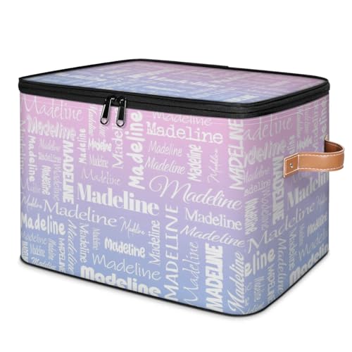 Custom Name Storage Basket, Personalized Keepsake Box, Pink Purple | Foldable Fabric Gradient Large Memory Bin with Handle Lid Lightweight Waterproof Dustproof, 14"L x 10.2"W x 10.4"H - color: Option 22
