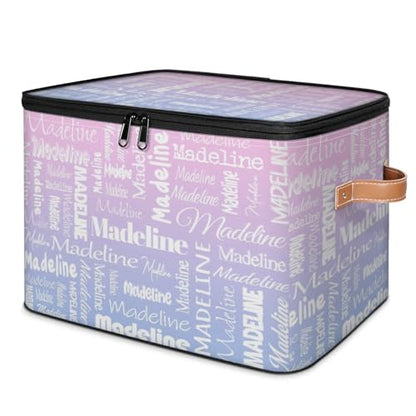 Custom Name Storage Basket, Personalized Keepsake Box, Pink Purple | Foldable Fabric Gradient Large Memory Bin with Handle Lid Lightweight Waterproof Dustproof, 14"L x 10.2"W x 10.4"H - color: Option 22