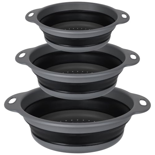 Collapsible Colander Set of 3, Silicone Food Foldable Strainer for Cooking Pasta, Vegetables and Fruit (3QT, 4QT and 5QT), Black - color: Black