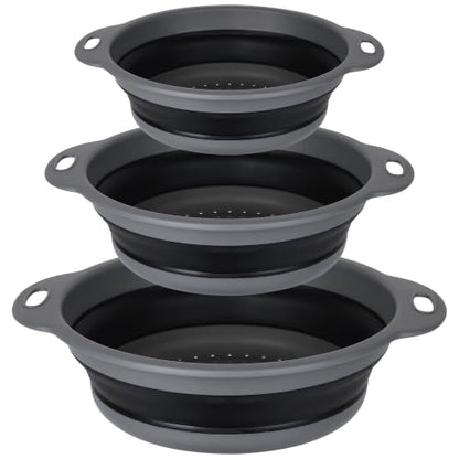 Collapsible Colander Set of 3, Silicone Food Foldable Strainer for Cooking Pasta, Vegetables and Fruit (3QT, 4QT and 5QT), Black - color: Black
