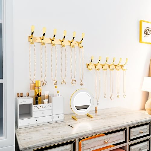 SKOLOO Heavy Duty Wall Mounted Coat Rack - 6 Hooks, Stainless Steel, Sturdy Coat Hooks for Hanging Coats, Jacket, Clothes, Hat, Bright Gold - color: Bright Gold, size: 6 Hook(1 Pack)