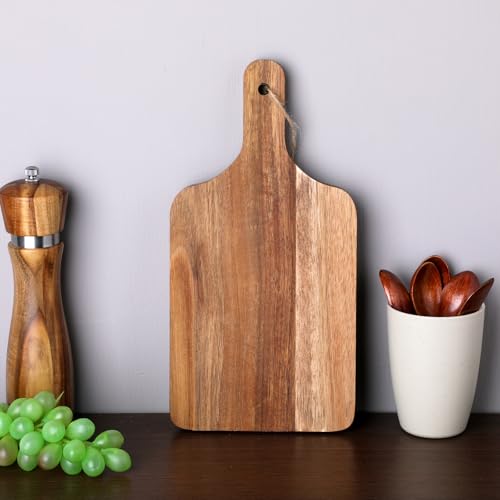JJUNW 6 Pack Acacia Wood Cutting Board with Handle, Cheese Boards Charcuterie Boards, 12” x 6” Wooden Cutting Boards for Kitchen, Hanging Cutting Board Decor, Bread Boards for Food, Cheese, and Meat