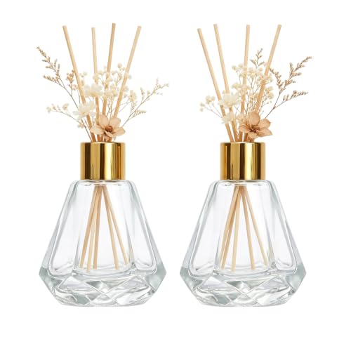 2PCS 60ml/2oz Empty Refillable Glass Diffuser Bottle Diffuser Jars Aromatherapy Storage Container Fragrance Accessories Use for DIY Replacement Diffuser Sticks Decor (Clear Gradation) - color: Clear