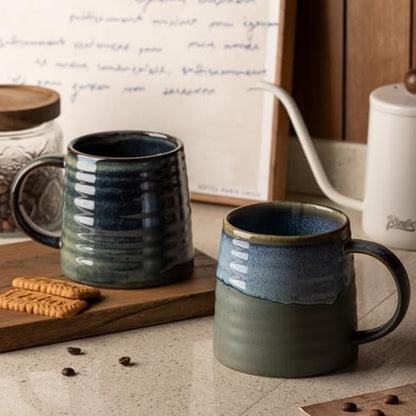 15.5oz Large Heavyweight Ceramic Mug, Reactive (Dark Green) | 15.5oz Medium-Large, Heavy Weighted Stoneware, Reactive Transmutation Glaze, Microwave & Dishwasher Safe, Gift Box - color: Dark Green