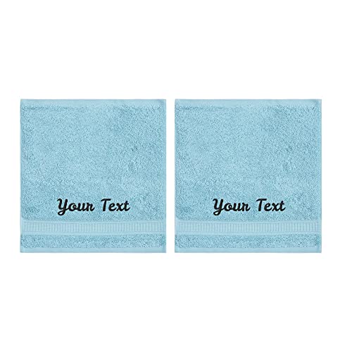LA' HAM MAM FINE LIVING Personalized Towels Set with Embroidered Text - 2 Pack Highly Absorbent & Super Soft Turkish Cotton Bath Washcloths for Spa, Gym, Pool and Hotels - Monogrammed Towels - Aqua - color: Aqua, size: 2 Pack Washcloths