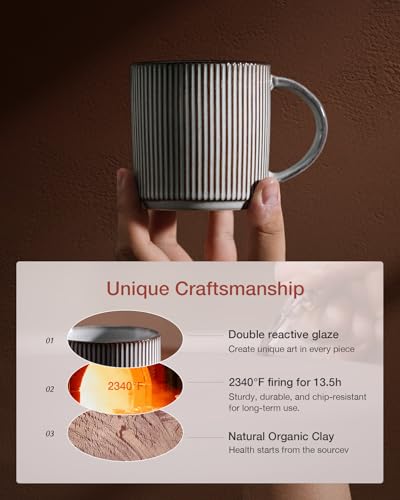 famiware Coffee Mug Set for 4, Star 12 oz Catering Mugs Cup Set with Handle for Coffee, Tea, Cocoa, Milk - Ceramic Stoneware Drinkware Set, Smoky Blue | Stoneware Stackable Catering Cup for Coffee, Tea, Cappuccino, Latte, Microwave & Dishwasher Safe, Smok