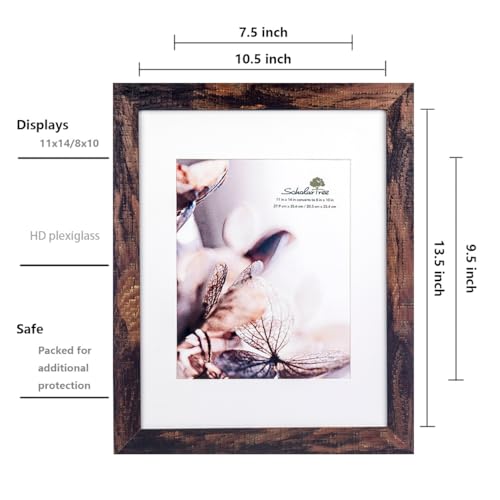 brown 11x14 Picture Frame set of 3,Display 11x14 without Mat or 8x10 with Mat，Wall Gallery Photo Frames - color: Brown, size: 11x14 inches 3P