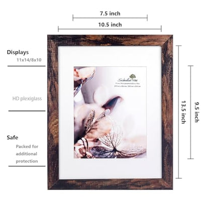 brown 11x14 Picture Frame set of 3,Display 11x14 without Mat or 8x10 with Mat，Wall Gallery Photo Frames - color: Brown, size: 11x14 inches 3P