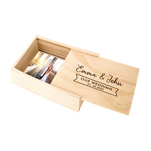 Koyal Wholesale Custom Engraved Our Wedding Bunting Banner Keepsake Box, 4 x 6 -inch, Custom Names and Date, Wood - color: Our Wedding Bunting Banner